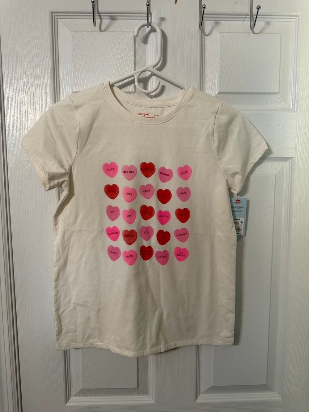 Cat & Jack Kids' White Tee with Pink & Red Heart Print